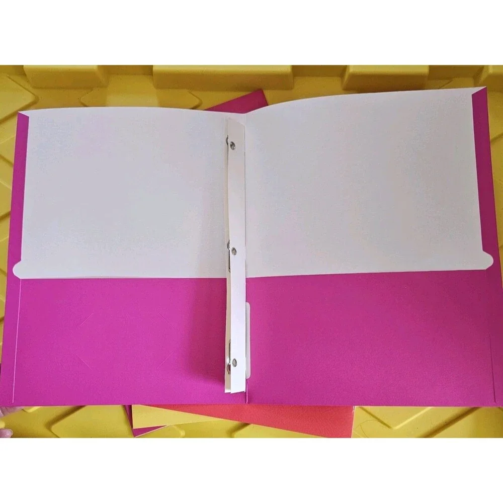 Staples 2-Pocket Paper Folder with Fasteners Multi Colors 2 Pink, Yellow And Red